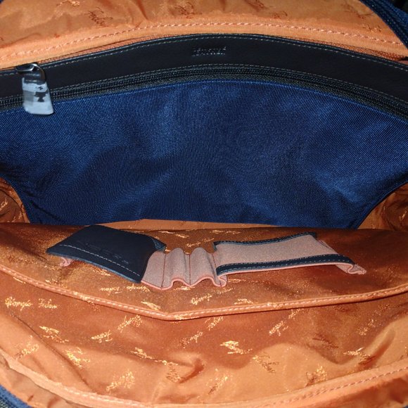 ❤️GIORGIO FEDON Navy and Brown Canvas Leather Laptop Briefcase +Shoulder Strap - Picture 7 of 8